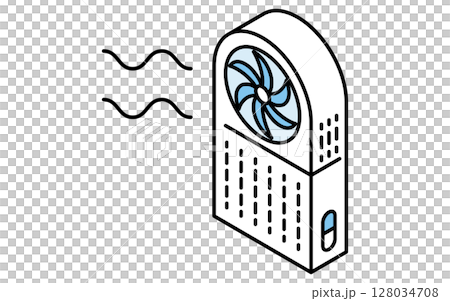 ハンディファンのシンプルな線画イラスト、夏のアイソメトリックイラスト 128034708