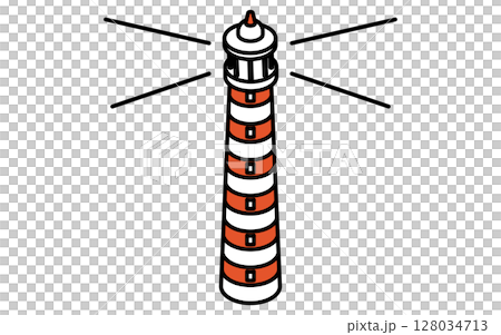 灯台のシンプルな線画イラスト、夏のアイソメトリックイラスト 128034713