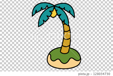 棕櫚樹的簡單線條插圖，夏季等距插圖 128034730