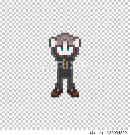 Pixel art of a cheering male student: school uniform Pixel art of a cheering male student: school uniform 128034850