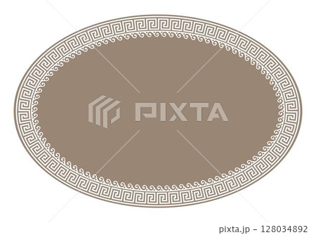 Gold Oval frame in Ancient Greek style isolated on white background. Greek meander. Circular ornament. Patterns of Greece, ancient Rome. Vector Greek style. For textile, embroidery, porcelain, ceramic 128034892