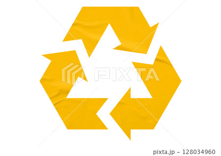Yellow recycle symbol paper isolated on transparent background Yellow recycle symbol paper isolated on transparent background 128034960