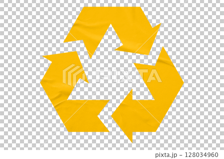 Yellow recycle symbol paper isolated on transparent background Yellow recycle symbol paper isolated on transparent background 128034960