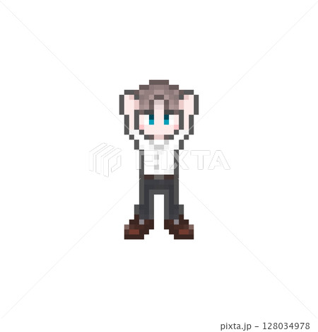 ドット絵のばんざいする男子学生:制服夏服 ドット絵のばんざいする男子学生:制服夏服 128034978