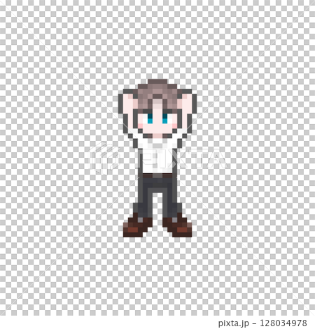 ドット絵のばんざいする男子学生:制服夏服 ドット絵のばんざいする男子学生:制服夏服 128034978
