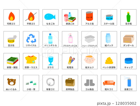 分別ゴミ リサイクル 可燃物 不燃物のイラスト アイコン素材 分別ゴミ リサイクル 可燃物 不燃物のイラスト アイコン素材 128035002