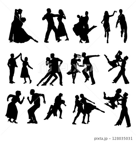 Couple Dancing Silhouette Set 128035031