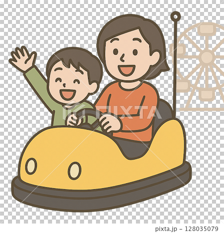 父母與孩子在遊樂園玩耍的插圖 128035079