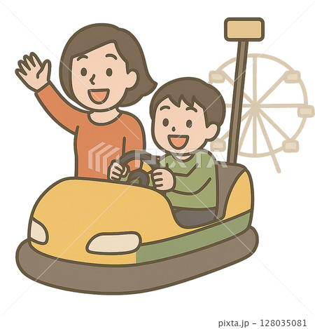 遊園地で楽しむ親子のイラスト 128035081