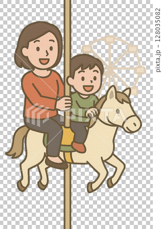 父母與孩子在遊樂園玩耍的插圖 父母與孩子在遊樂園玩耍的插圖 128035082