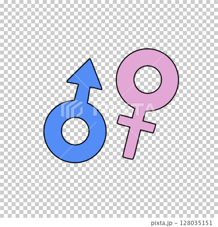A blue and pink symbol of a man and woman 128035151