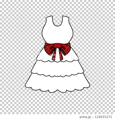 A white dress with a red bow is drawn A white dress with a red bow is drawn 128035271