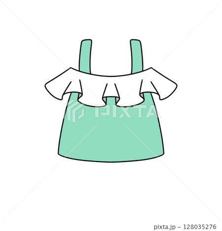 A green shirt with white ruffles 128035276