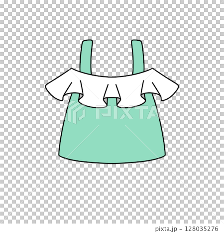 A green shirt with white ruffles 128035276