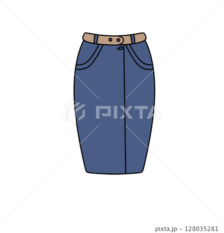 A blue skirt with a brown belt A blue skirt with a brown belt 128035281