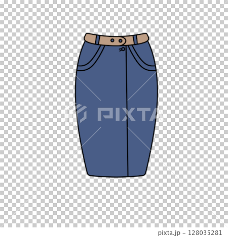 A blue skirt with a brown belt A blue skirt with a brown belt 128035281