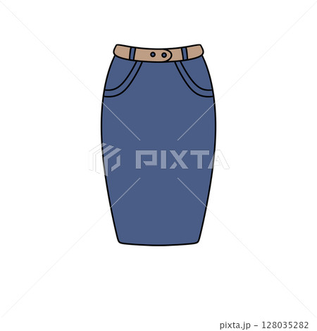 A blue skirt with a belt A blue skirt with a belt 128035282