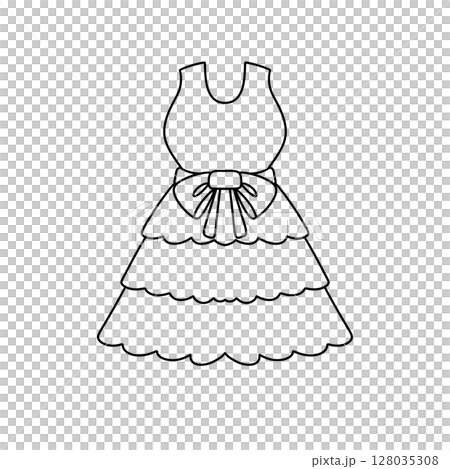 A dress with a bow is drawn in black and white A dress with a bow is drawn in black and white 128035308