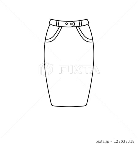 A white skirt with a belt and pockets A white skirt with a belt and pockets 128035319