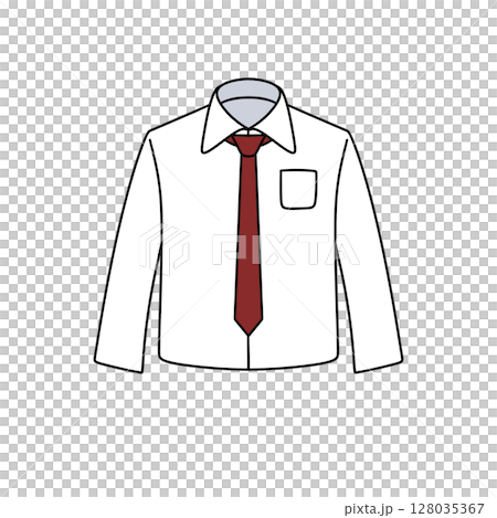 A white shirt with a red tie and a pocket 128035367