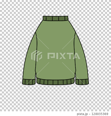 A green sweater with a green collar and green sleeves 128035369