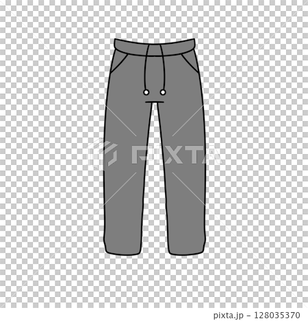 A pair of gray pants with a zipper pocket 128035370