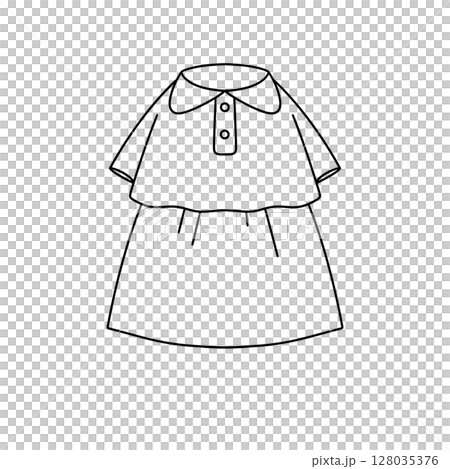 A white dress with a collar and a button A white dress with a collar and a button 128035376