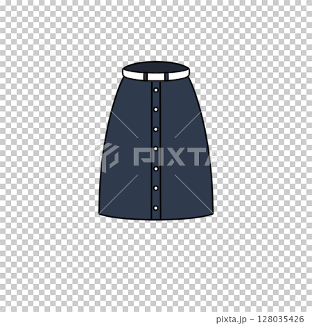 A blue skirt with a white belt and a white button A blue skirt with a white belt and a white button 128035426