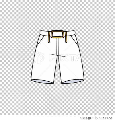 A white pair of shorts with a yellow belt 128035428
