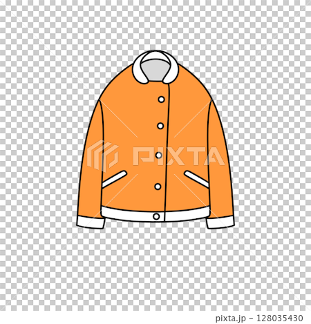 A cartoon jacket with a white collar and orange buttons A cartoon jacket with a white collar and orange buttons 128035430