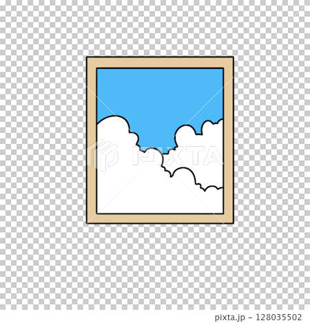 A blue sky with white clouds and a wooden frame 128035502