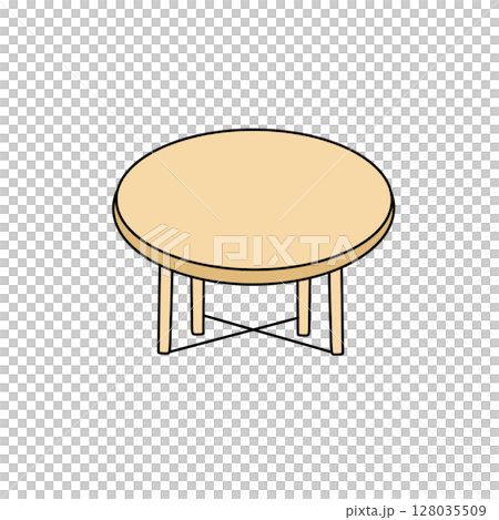 A round wooden table with a crossbar in the middle A round wooden table with a crossbar in the middle 128035509