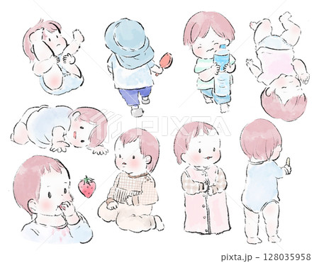 色んな表情、ポーズの1歳児 128035958