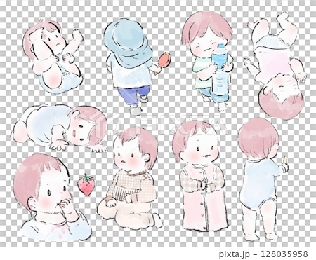 色んな表情、ポーズの1歳児 128035958