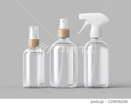 スプレータイプ別に並べた透明ボトルセット 128036206