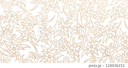 Seamless pattern flowers and leaves Elegant Floral Ornament with Swirls and Golden Accents isolated white backgrounds for fabric, textile, cover, wrapping paper, greeting cards and Invitation material Seamless pattern flowers and leaves Elegant Floral Ornament with Swirls and Golden Accents isolated white backgrounds for fabric, textile, cover, wrapping paper, greeting cards and Invitation material 128036252