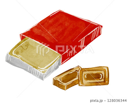 水彩で描いたカレールウ固形シンプルな挿絵イラスト素材 128036344