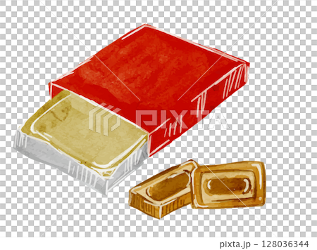 水彩で描いたカレールウ固形シンプルな挿絵イラスト素材 128036344