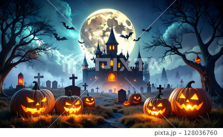 ハロウィン　かぼちゃ　生成AI　背景　 128036760