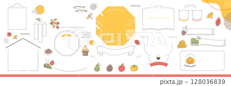 秋のあしらいとフレームデザインアイデアセット【白背景・サンプル文字なし】 128036839