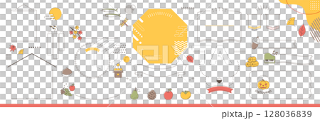 秋のあしらいとフレームデザインアイデアセット【白背景・サンプル文字なし】 128036839