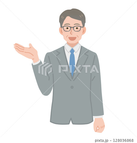 案内をする中年のビジネスマンのイラスト 128036868