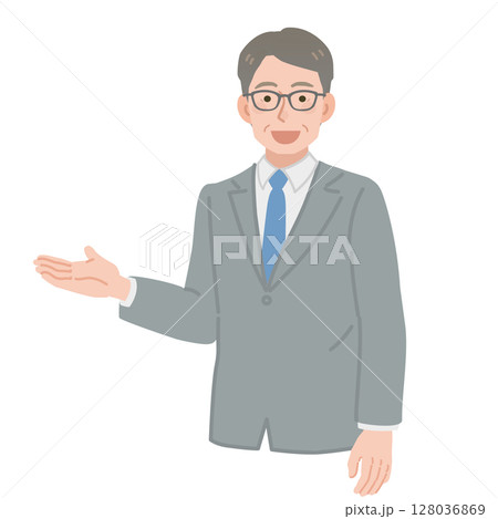 案内をする中年のビジネスマンのイラスト 128036869