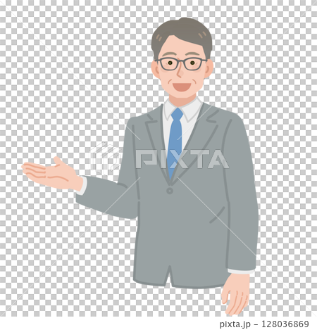 案内をする中年のビジネスマンのイラスト 128036869
