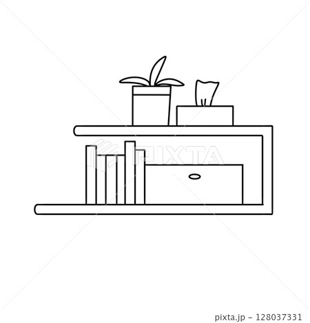 A shelf with a plant and books on it 128037331
