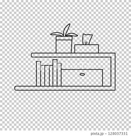 A shelf with a plant and books on it 128037331