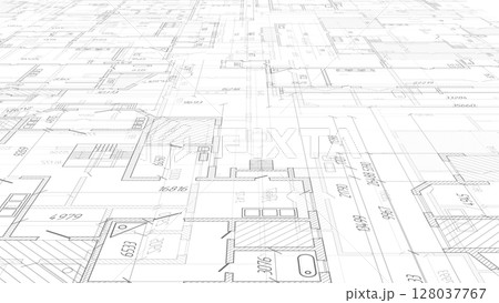 Architectural plan .House plan project .Engineering design .Industrial construction of houses .3d illustration. 128037767