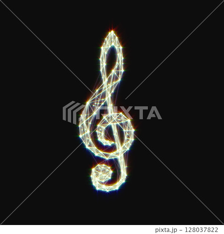 Neon Treble clef .Musical notes.Drawing from lines and dots.music concept. illustration. Neon Treble clef .Musical notes.Drawing from lines and dots.music concept. illustration. 128037822