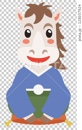 着物を着た午年の馬のキャラクター 着物を着た午年の馬のキャラクター 128037924