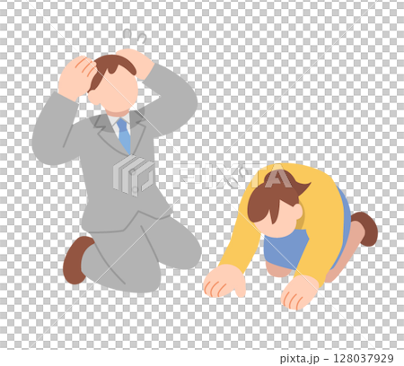 Confused male and female office workers 128037929